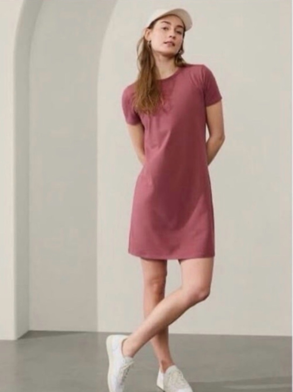Athleta essential tee dress Dusty Rose Short Sleeve Mini Dress
